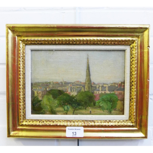 13 - Attributed to Hugh Munro,  City Scape,  oil on board, apparently unsigned,  in a giltwood frame, wit... 