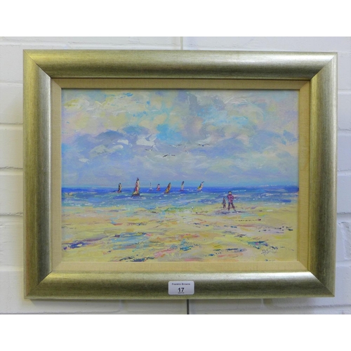 17 - E. Ramsey,  The Perfect Day,  oil on board, signed,  in silver giltwood frame, 36.5 x 27cm... 