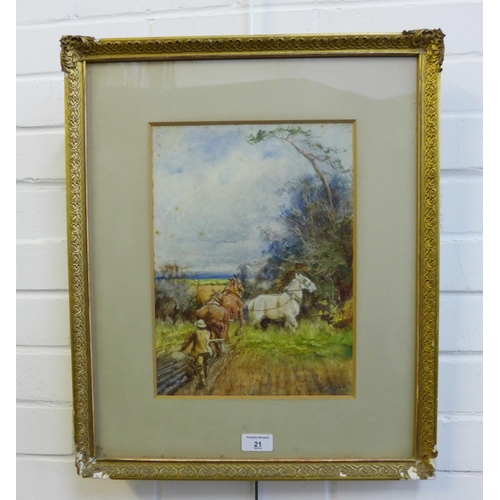 21 - T.D. Ivester Lloyd, End of the Furrow, watercolour, signed,  in glazed and ornate giltwood frame,  2... 