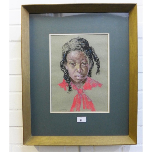 23 - A.W. Morrison,  The Red Scarf,  pastel, signed,  in glazed frame, 23 x 30cm