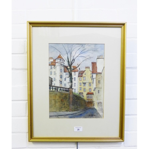 26 - John Anthony Finlay,  Ramsay Gardens - Edinburgh, watercolour, singed,  in glazed and giltwood frame... 