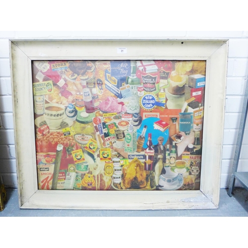 31 - Large coloured print of  iconic food and beverage from the last quarter of the 20th century, 70 x 55... 