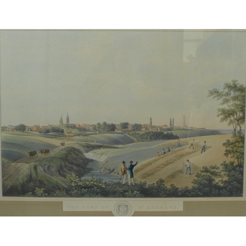 33 - The Town of St Andrews, a coloured engraved print, in glazed frame, 60 x 40cm