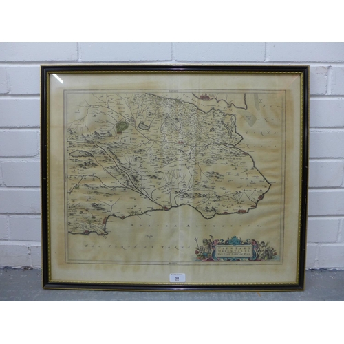 38 - Fifeae Pars Orientalis, coloured Blaeu map, in glazed frame, 60 x 50cm