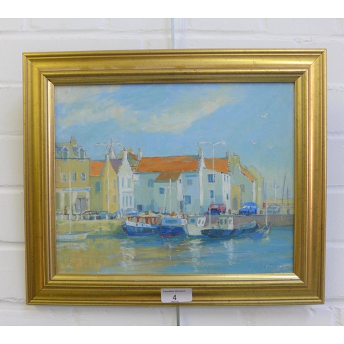 4 - T. Young,  Harbour Scene,  oil on board, signed and dated 2000,  in giltwood frame, 28.5 x 23cm... 