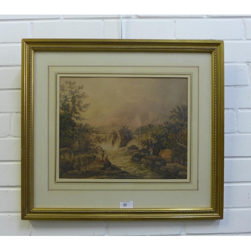 55 - Scottish School,  Fishing in the Trossachs,  watercolour, apparently unsigned,  in glazed frame, 37 ... 