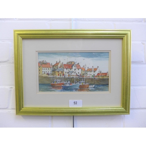 62 - Evi. J. Carmichael,  Pittenweem,  watercolour, signed,  in glazed gilt frame, 20 x 11cm