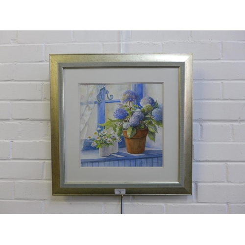 72 - Evi J Carmichael,  Blue Hydrangea,  Watercolour, signed,  in glazed and silver gilt frame, 28 x 29cm... 