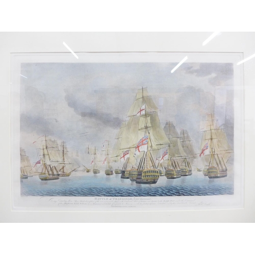 83 - Three large coloured prints to include Victory of Trafalgar at the Rear, Battle of Trafalgar Van Div... 