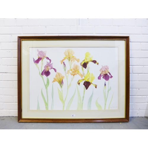 84 - Jenny Matthews (Scottish b.1964)  Irises,  watercolour, signed and dated 1998, in a glazed giltwood ... 