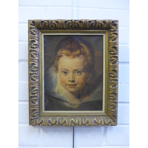 96 - After Peter Paul Rubens, portrait of a young girl, Oilograph in an ornate gilt frame, size overall 3... 