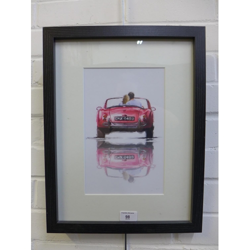 98 - Fast Ride, coloured print, in glazed frame, 17 x 27cm