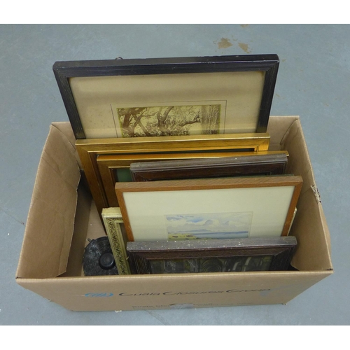 125 - A carton containing a quantity of prints, engravings, watercolour, etc (a lot)