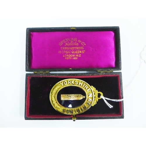 101 - Victorian Masonic gilt metal 'Yorkshire & E. Riding' jewel, in fitted case,  7cm long