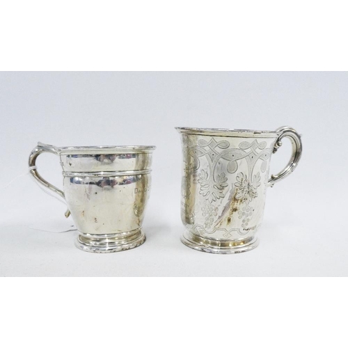 11 - Victorian London silver christening mug, 11cm high, together with another smaller silver christening... 