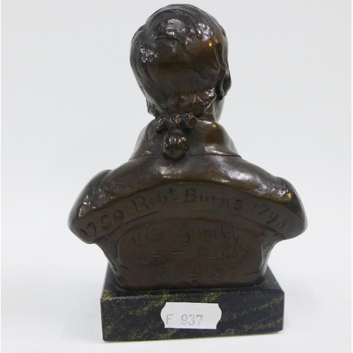 156 - Robert Burns bronze bust, signed H.S Gamley and dated 1907, on a black hardstone plinth base, 14.5cm... 