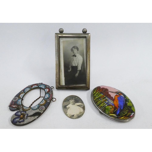 16 - Micro mosaic photograph frame, 9cm, Art Deco compact and a Epns photograph frame (3)