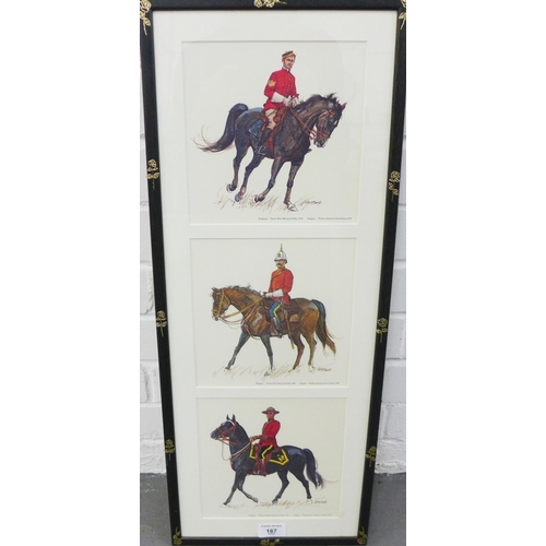 167 - After Sargeant, a collection of three coloured prints of Royal Canadian Mounted Police figures, with... 