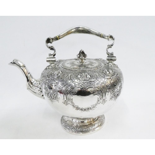 17 - Victorian Scottish silver kettle, Robb & Whittet, Edinburgh 1849, with scroll handle, chased with st... 