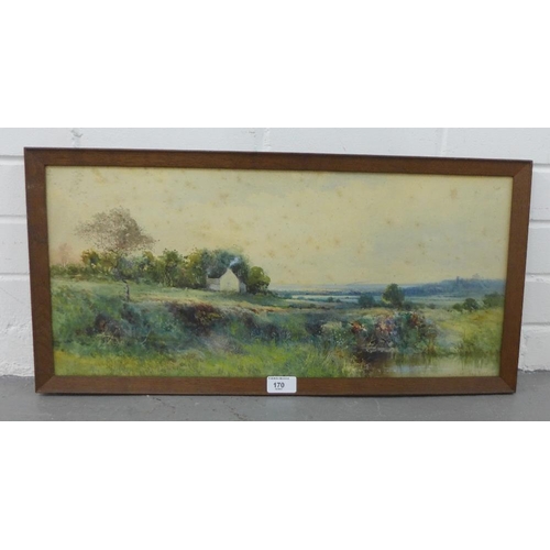 170 - Alfred Proctor,  View from Bidston Hill Near Liverpool,  watercolour, signed,  in oak frame, 59 x 27... 