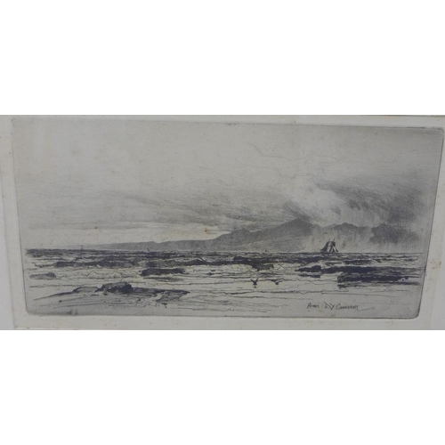 175 - DY Cameron,  Arran,  etched print,  in glazed frame, 27 x 14cm