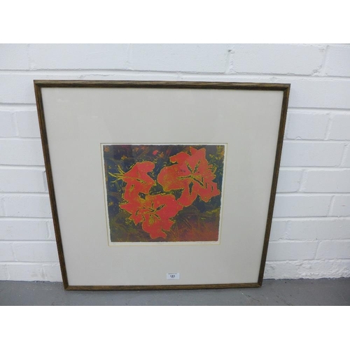 183 - Mike Spring,  Lilies Coloured etching, No. 2/5, signed in pencil,  in glazed frame with an Edinburgh... 