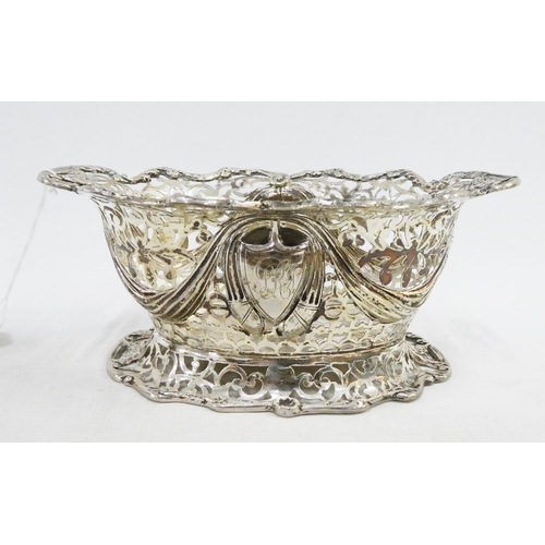20 - Edwardian pierced silver basket, George Nathan & Ridley Hayes, Chester 1902, with ribbon swags and e... 