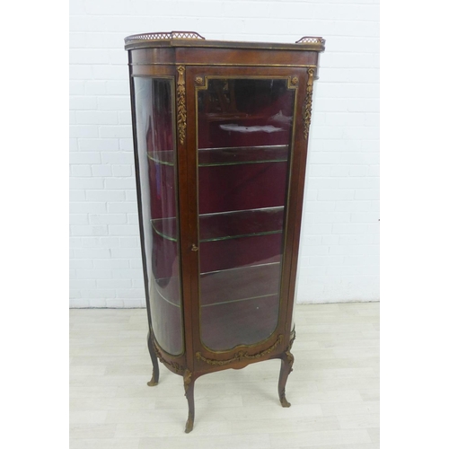 201 - French style mahogany vitrine, with marble top and brass gallery over glass panels and with a shelve... 