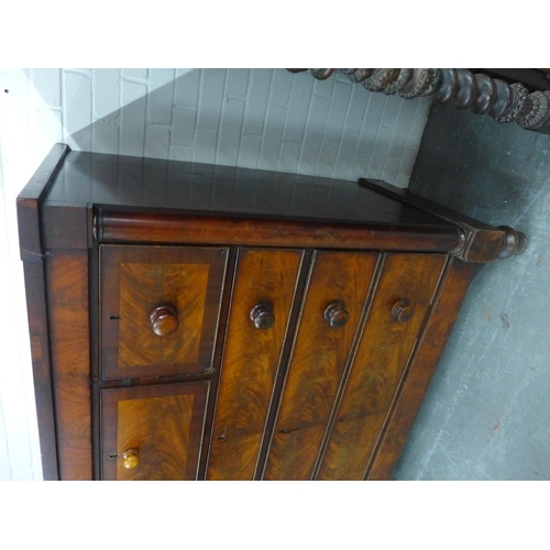 204 - Victorian mahogany Scotch chest with breakfront top over three short and three graduating long drawe... 