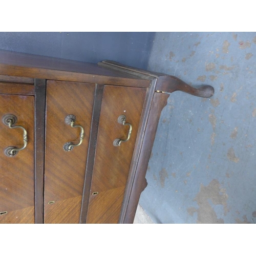 206 - Mahogany bureau bookcase with cornice top and pair of glazed doors over a fall front and three drawe... 