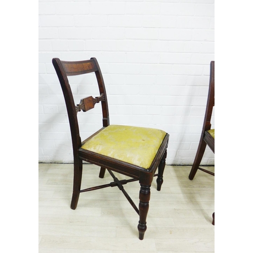 224 - Set of three 19th century mahogany side chairs with upholstered slip in seats and cross stretchers, ... 