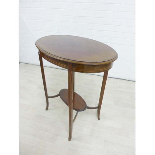 226 - Edwardian mahogany and inlaid two tier occasional table, 72 x 66cm