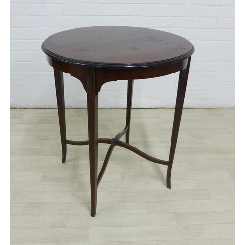 242 - Edwardian mahogany and inlaid  occasional table on tapering legs with an  undertier, 71 x 60cm