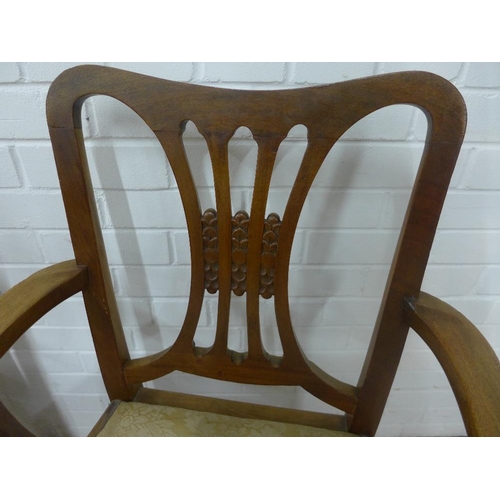 244 - Set of four mahogany open armchairs with vertical splat back and upholstered seats, (4) 92 x 57cm