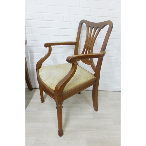 244 - Set of four mahogany open armchairs with vertical splat back and upholstered seats, (4) 92 x 57cm