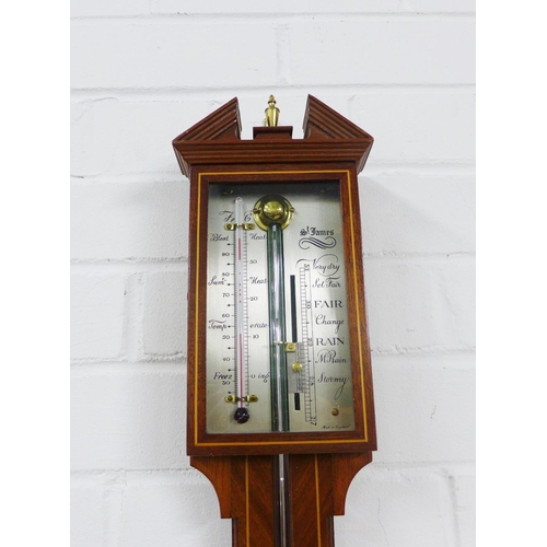 254 - St James mahogany and inlaid stick barometer, 96 x 39cm