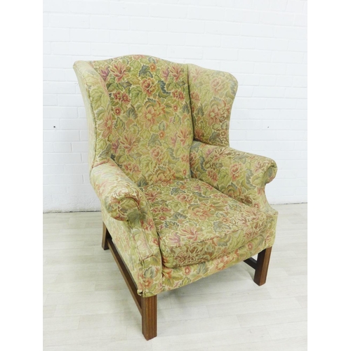 256 - Floral upholstered wing armchair 106 x 86cm