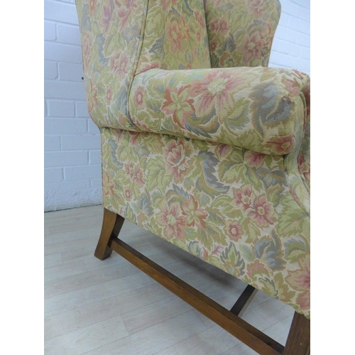 256 - Floral upholstered wing armchair 106 x 86cm