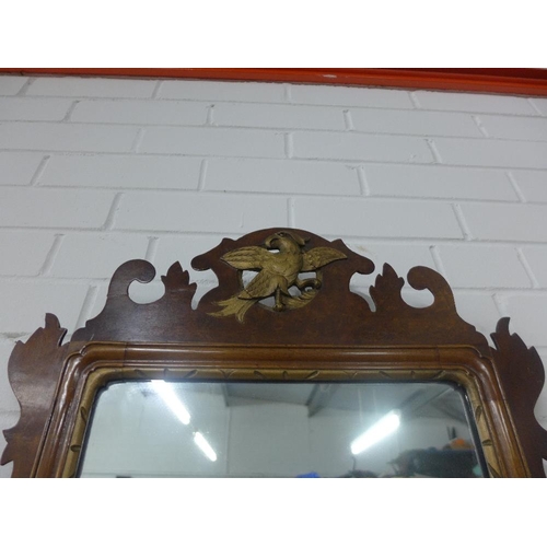 257 - Georgian style mahogany and parcel gilt wall mirror, 82 x 49cm