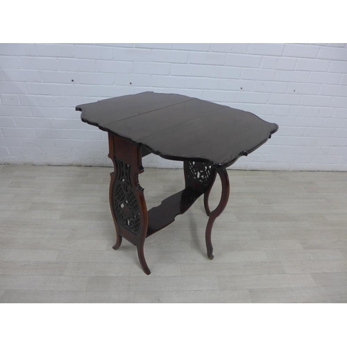 260 - Mahogany Sutherland table with fret work side panel, 65 x 59cm