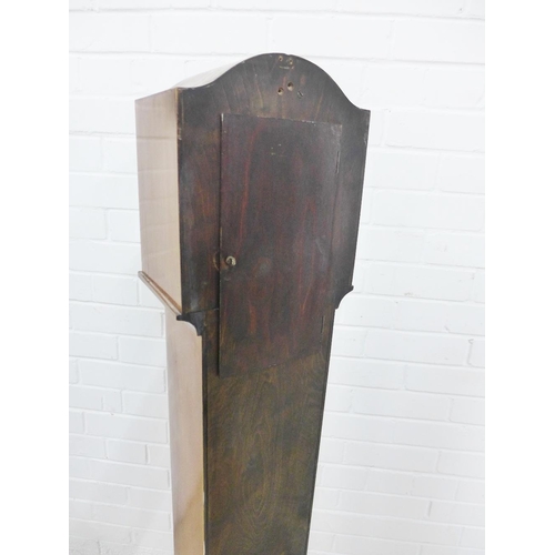 264 - Early 20th century oak cased Grandmother clock with silvered dial and Arabic numerals, 136 x 26cm