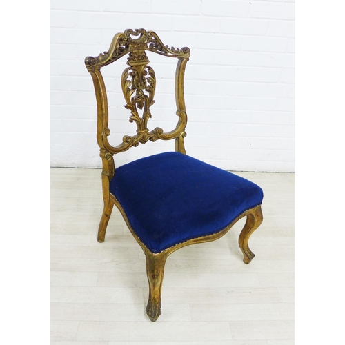 269 - Giltwood side chair with blue upholstered seat, 82 x 49cm