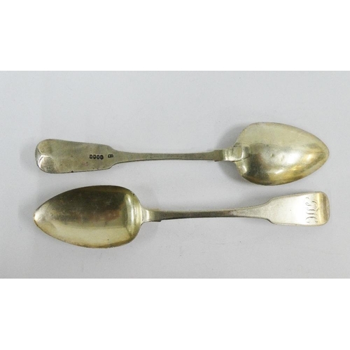 27 - Five Georgian silver table spoons, mixed hallmarks to include two London 1828, two Dublin 1822 and o... 