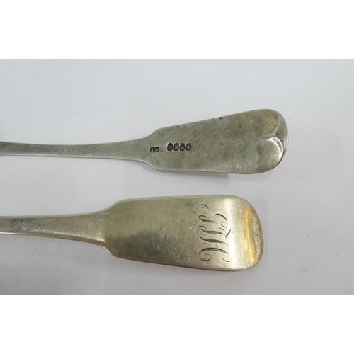 27 - Five Georgian silver table spoons, mixed hallmarks to include two London 1828, two Dublin 1822 and o... 