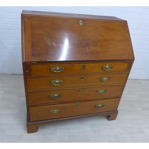 271 - 19th century mahogany bureau chest with a fall front, pull out slides and four graduating long drawe... 