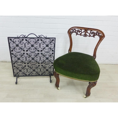 276 - 19th century mahogany framed nursing chair with green velvet upholstered seat together with a black ... 