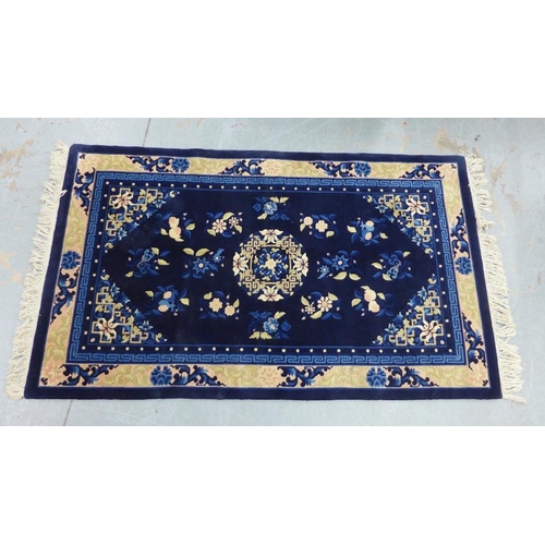 278 - Chinese 'Imperial jewel' wool rug with blue field and floral pattern, 92 x 156cm