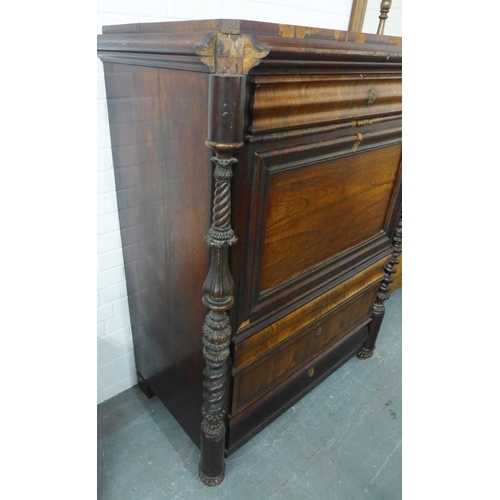 295 - 19th century rosewood veneered escritoire, with damages, 148 x 112cm