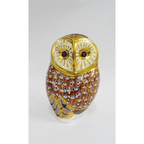 301 - Royal Crown Derby owl Imari paperweight, with printed backstamp and gold stopper, 12cm high