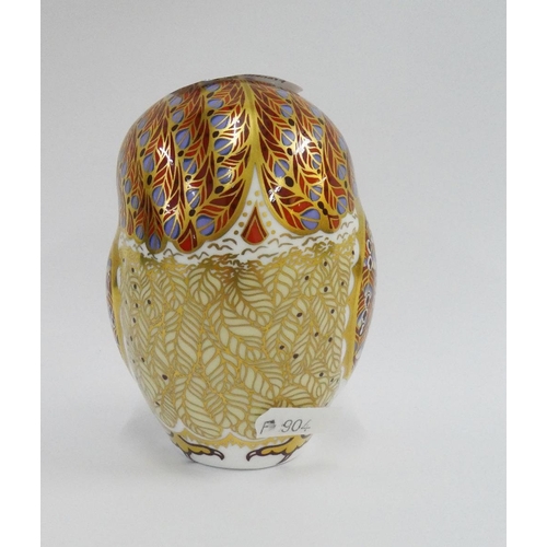 301 - Royal Crown Derby owl Imari paperweight, with printed backstamp and gold stopper, 12cm high